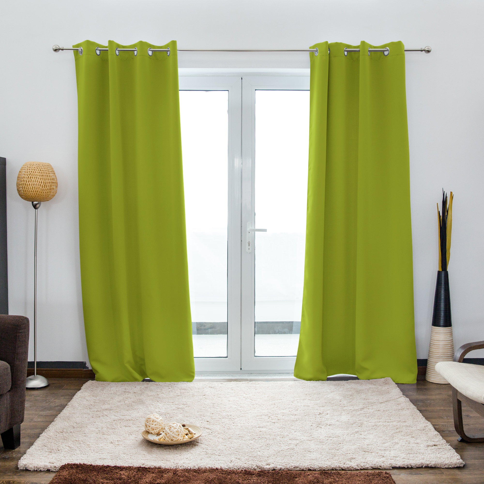 Cortina con Ojales AURORA | opaco, 140 x 245 cm, verde claro, 2 unidades