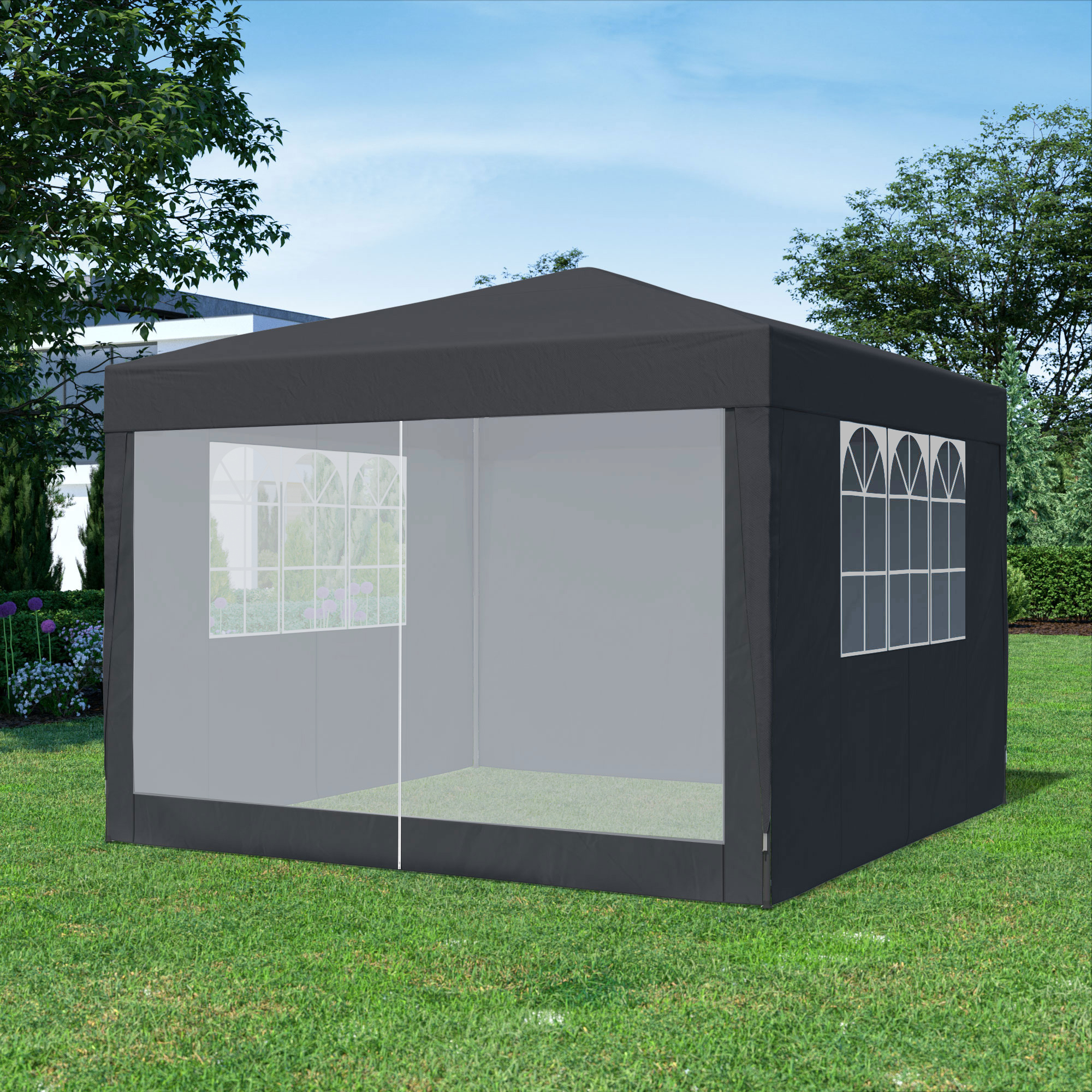Pared lateral para gazebo modular SP-3 | Pared con puerta mosquitera, antracita