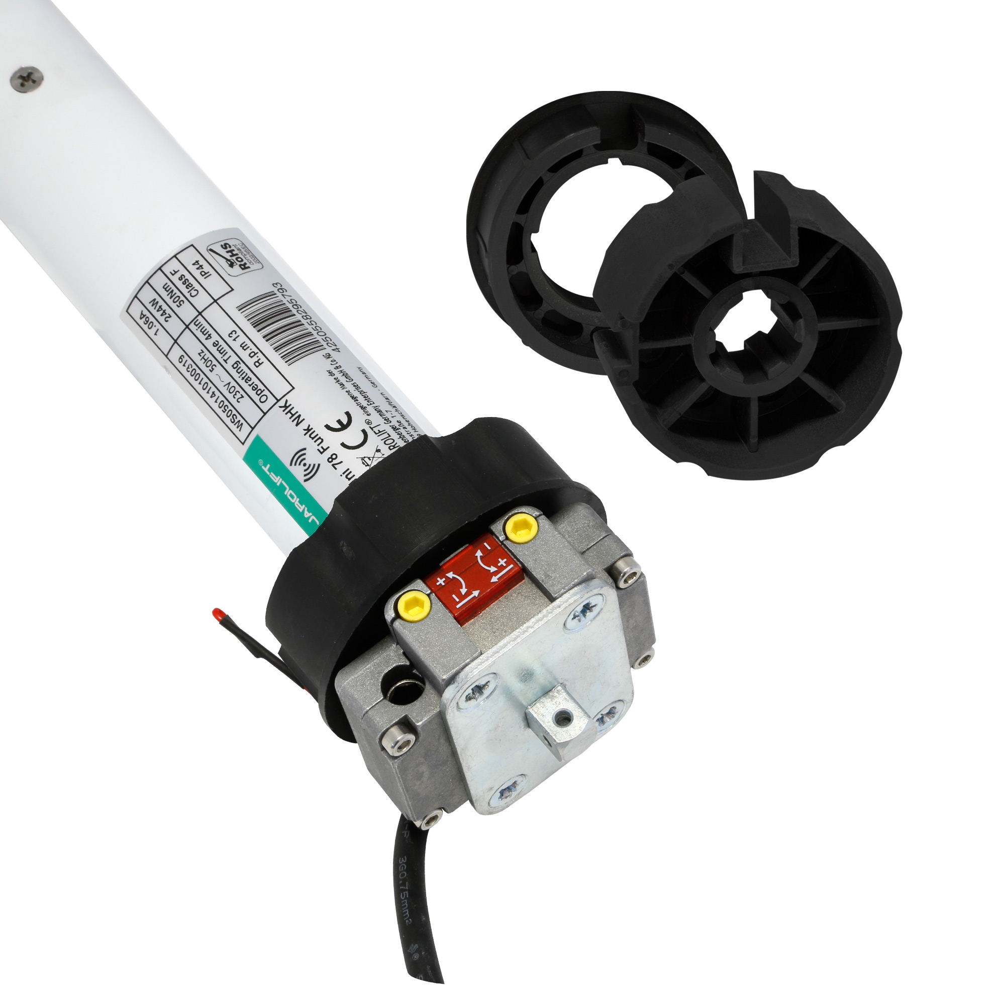 Motor vía radio para toldo universal | UNI78F NHK (50 Nm / SW78 / Reductor NHK) + Adaptador para eje redondo 85 mm