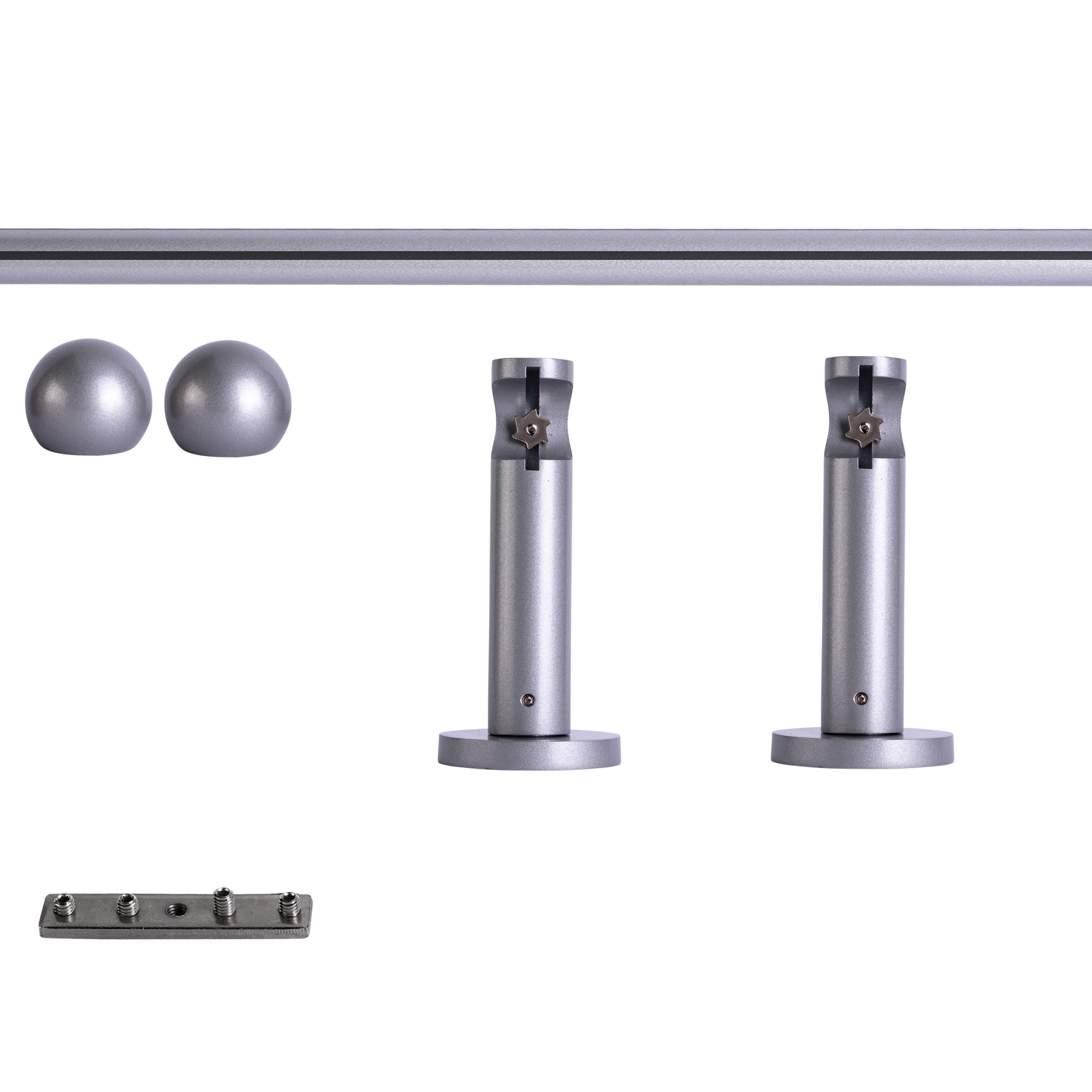 Juego de Barra de Cortina con Guía Interior | 1 riel, ⌀ 19 mm, 120 cm, plateado + Pared, Bola