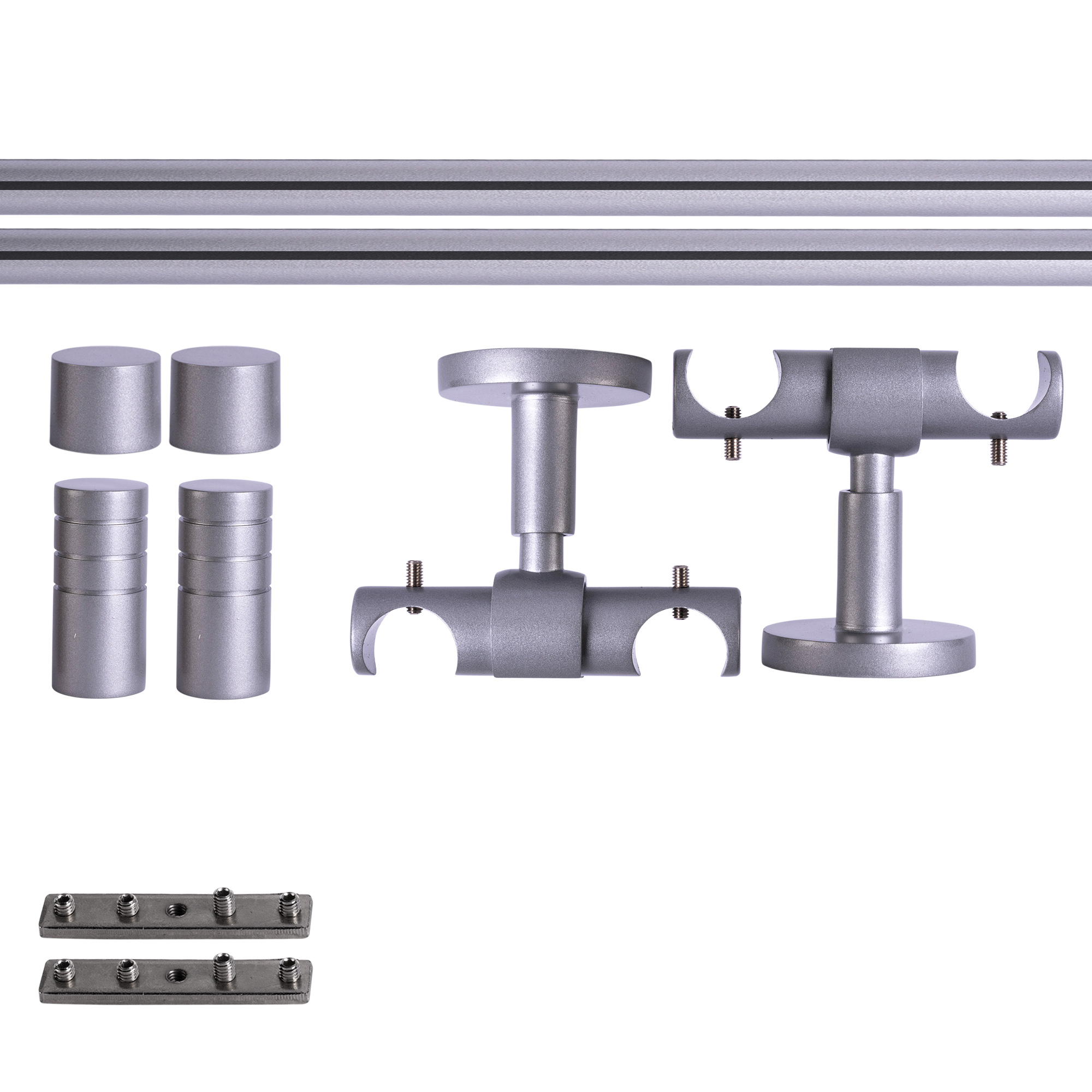 Juego de Barra de Cortina con Guía Interior | 2 rieles, ⌀ 19 mm, 180 cm, plateado + Techo, Tapa acanalada