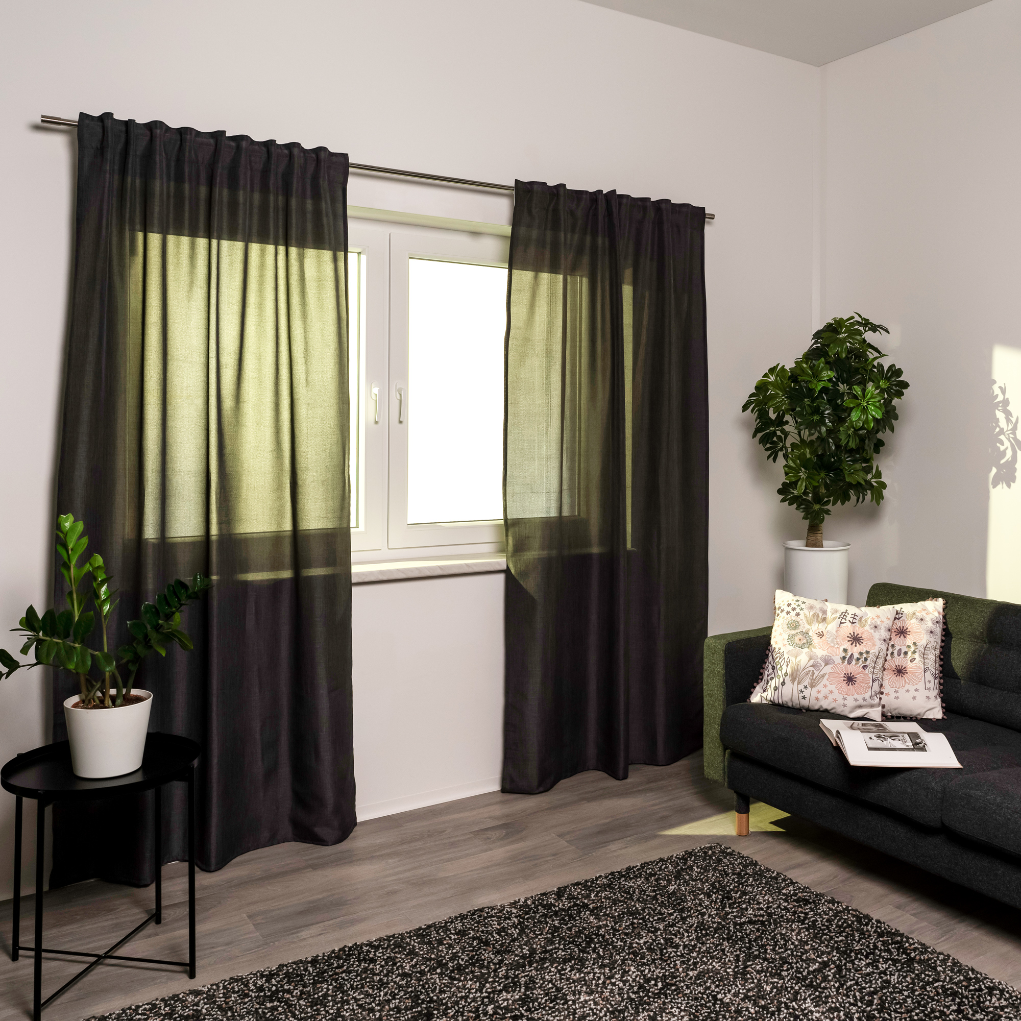 Cortina con Cinta Multifunción & Estructura de Lino | opaco, 135 x 225 cm, antracita