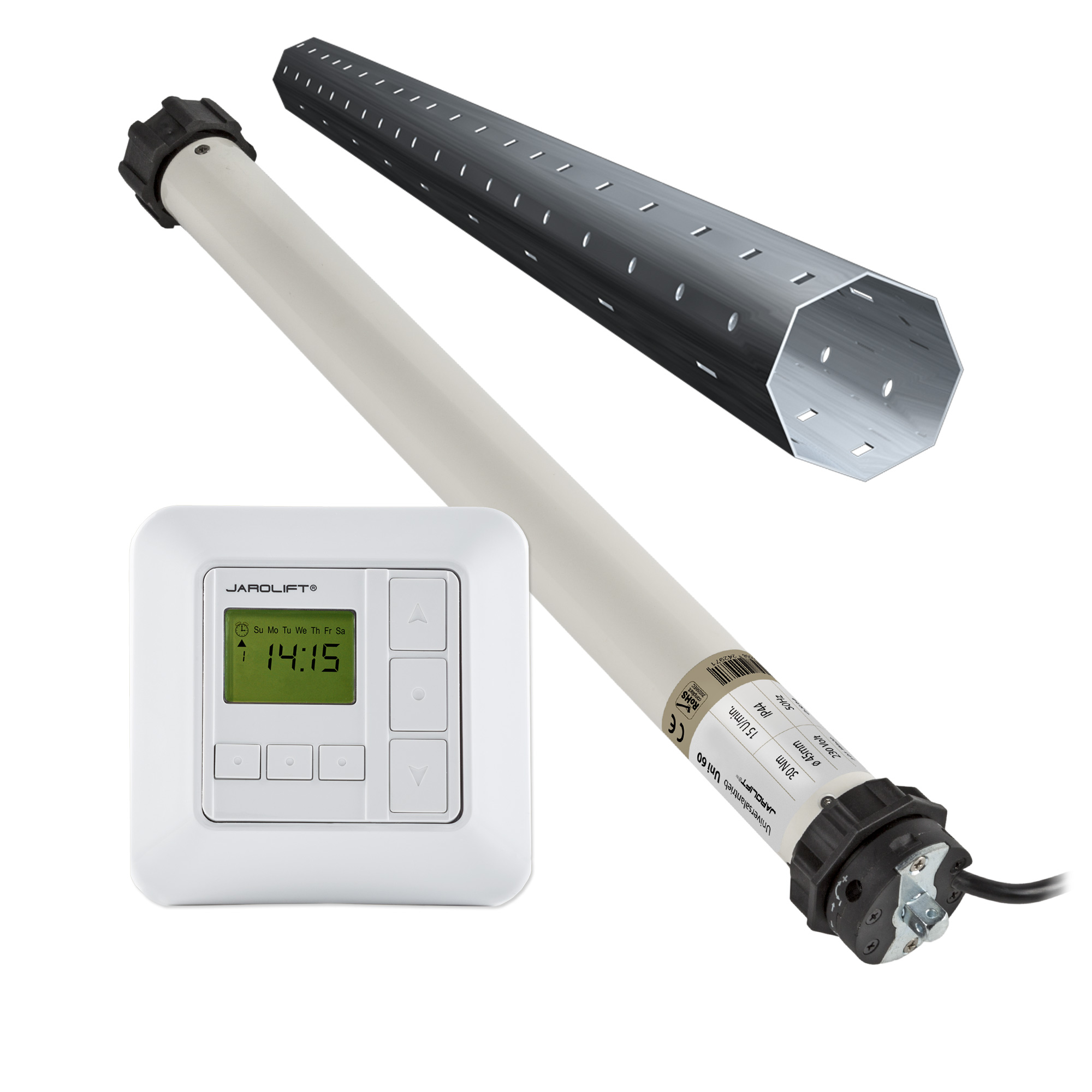 Motor para persiana Universel | UNI60 (30 Nm / SW60) + Sevenlogic Comfort radio + Kit eje para nueva construcción 1