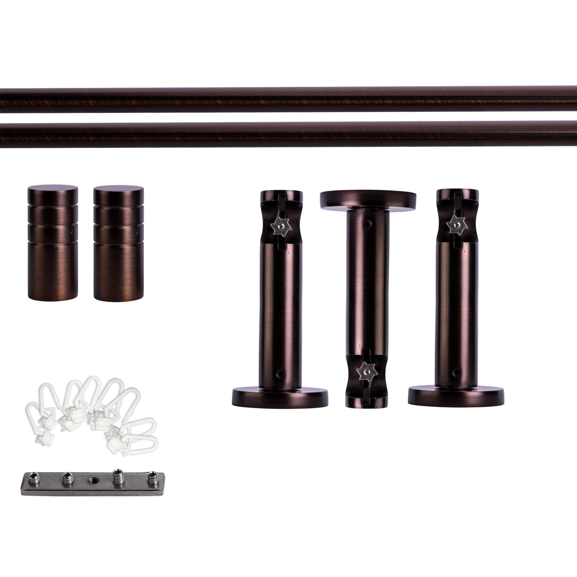 Juego de Barra de Cortina con Guía Interior | 1 riel, ⌀ 19 mm, 240 cm, rojo y bronce + Pared, Tapa acanalada, Deslizador