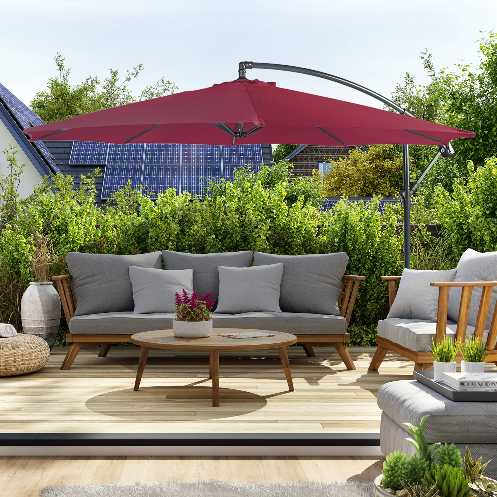 Sombrilla de Brazo Lateral parabanana | 3 m, redonda, burdeos