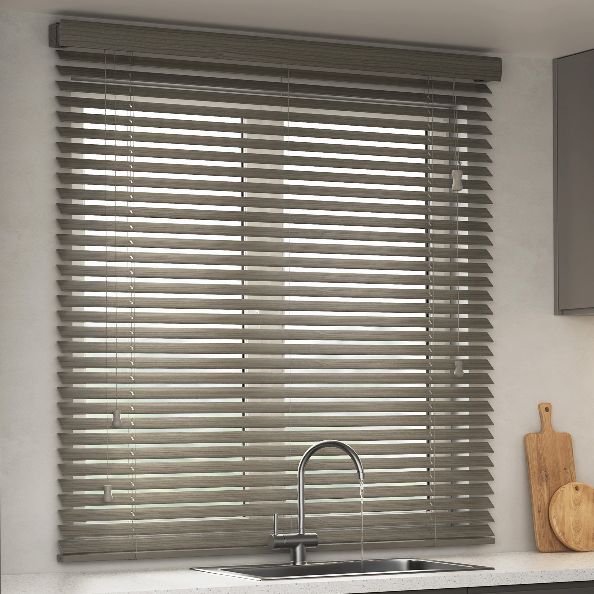 Persiana Veneciana de Imitación Madera KAYA 35 mm | 70 x 130 cm, madera oscura estructurado