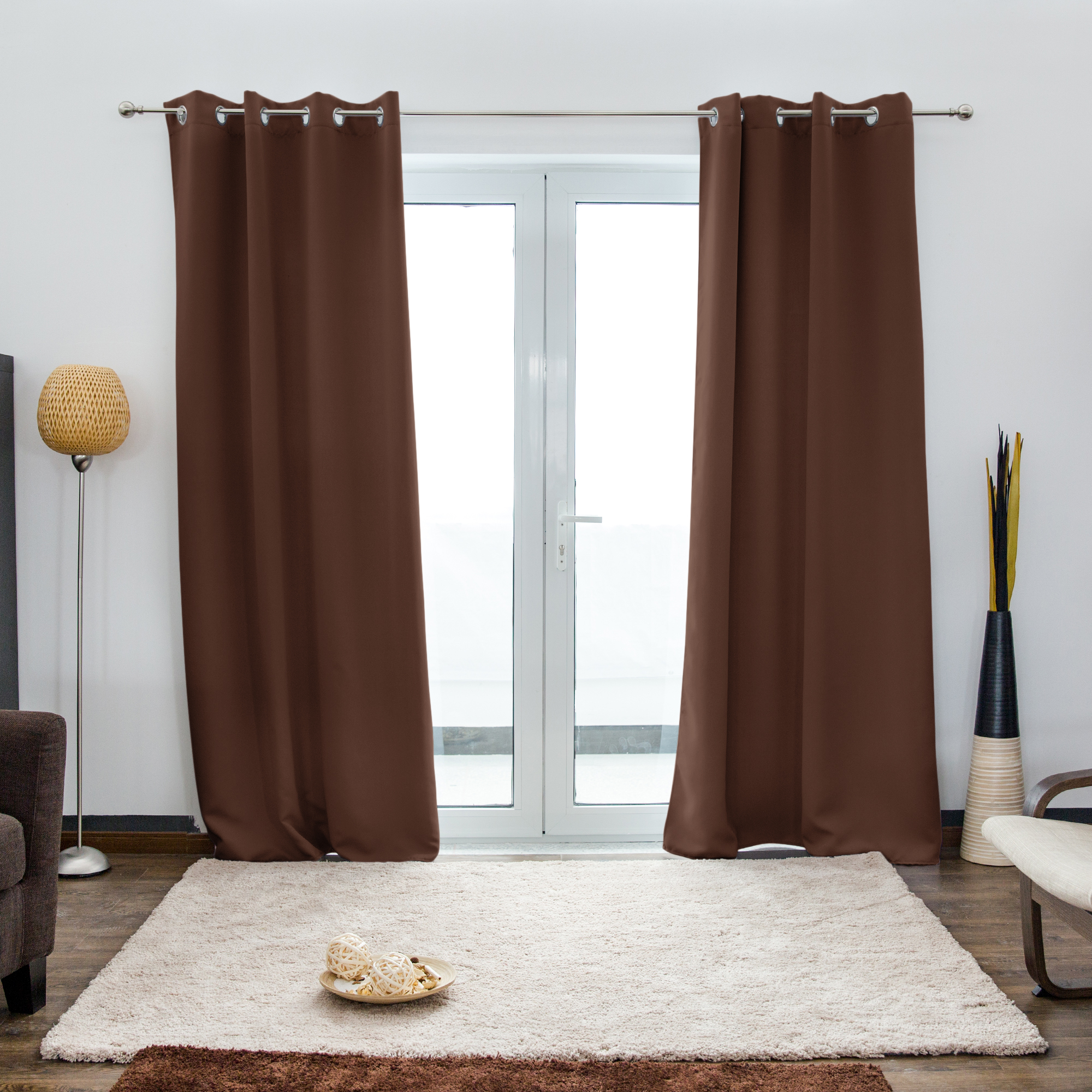 Cortina con Ojales AURORA | opaco, 140 x 245 cm, marrón, 2 unidades