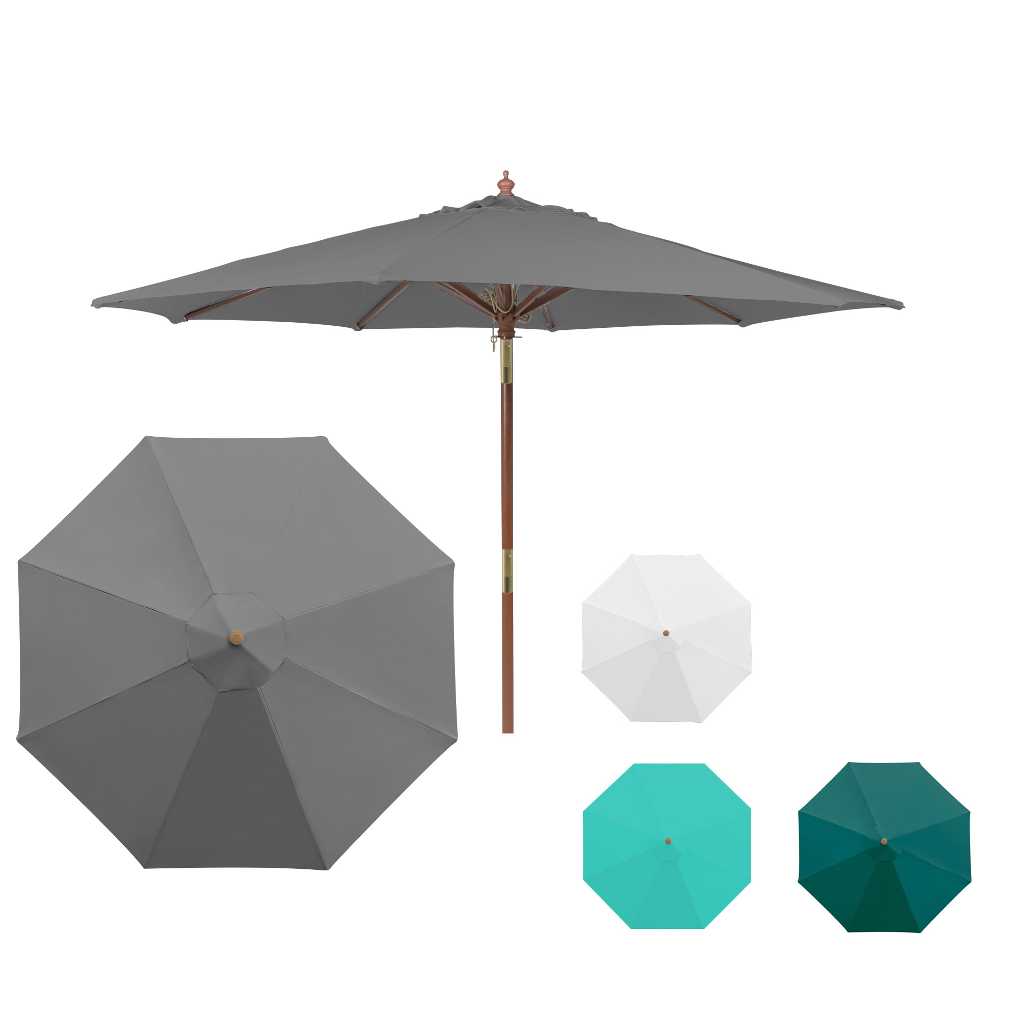 Sombrilla Plegable de Madera paramadera | 3 m, redonda, gris