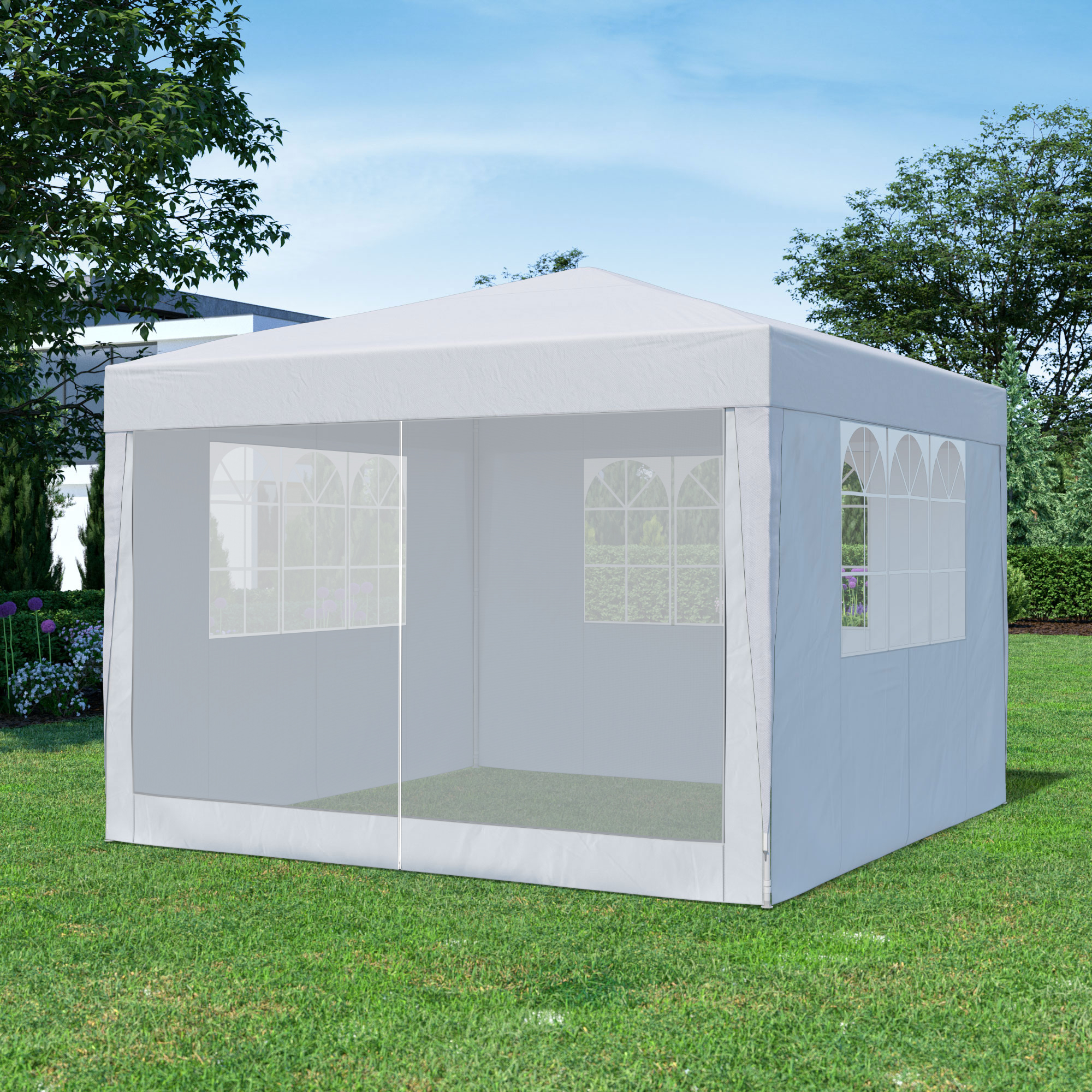 Pared lateral para gazebo modular SP-3 | Pared con puerta mosquitera, blanco