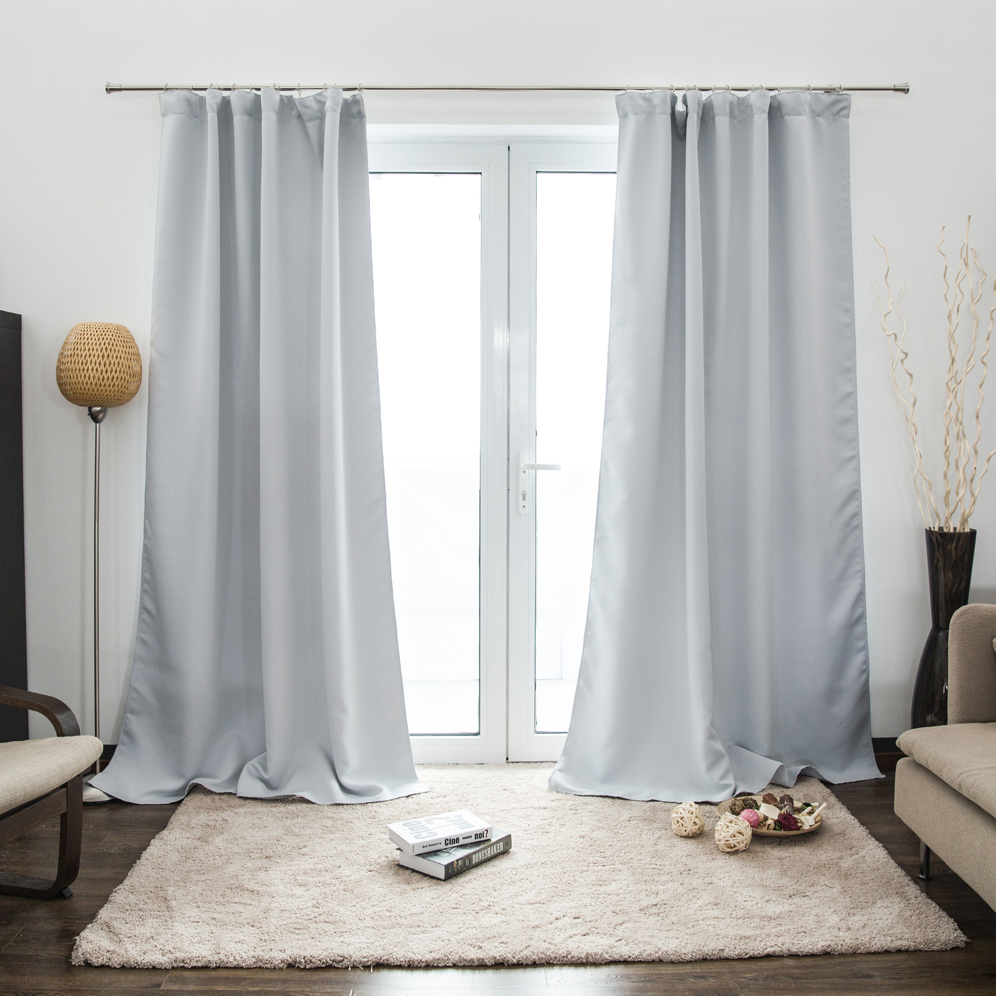 Cortina Fruncida AURORA | opaco, 140 x 245 cm, plateado y blanco