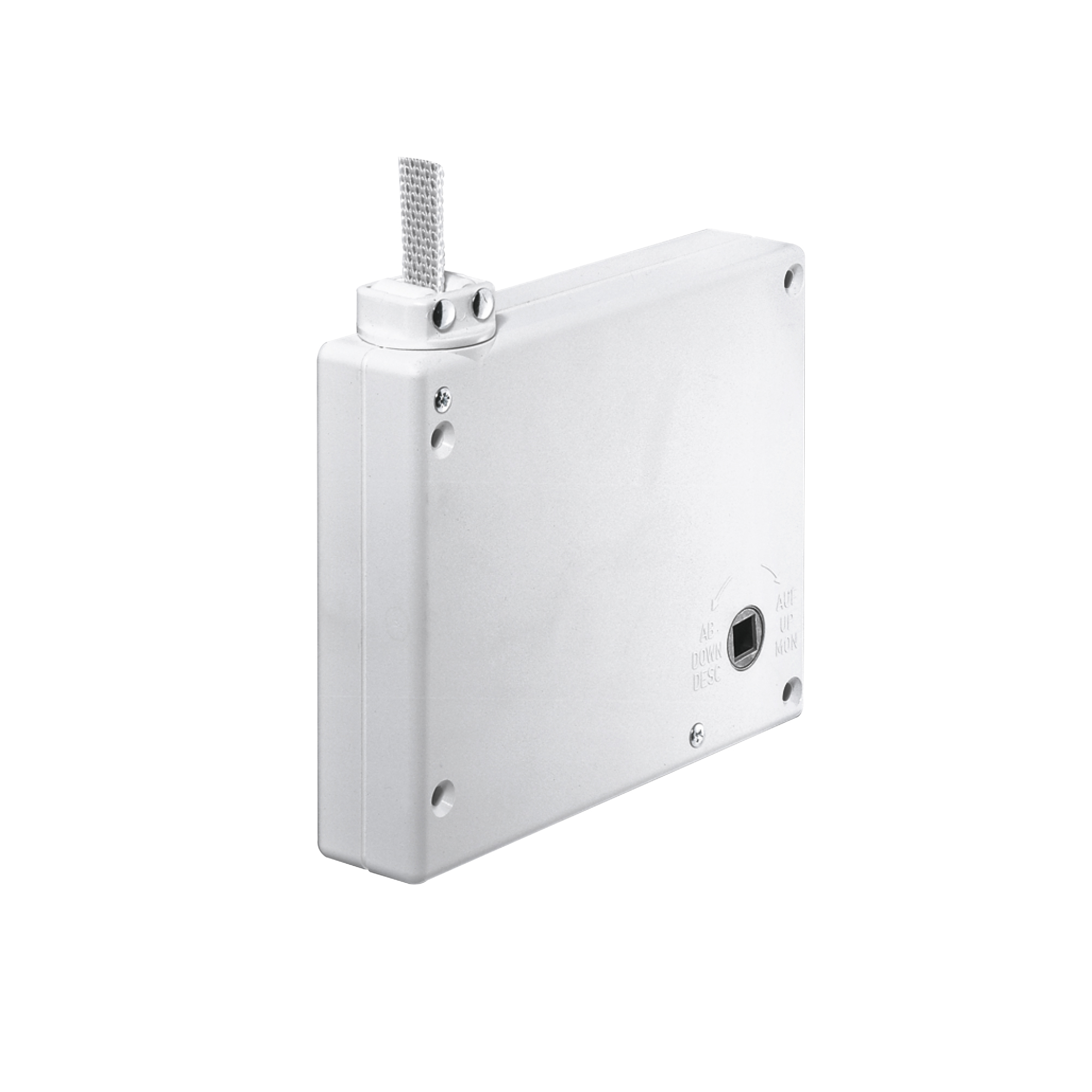 Mini recogedor de cinta para persiana con  manivela y engranaje, de sobreponer blanco / incluye 5 m de cinta