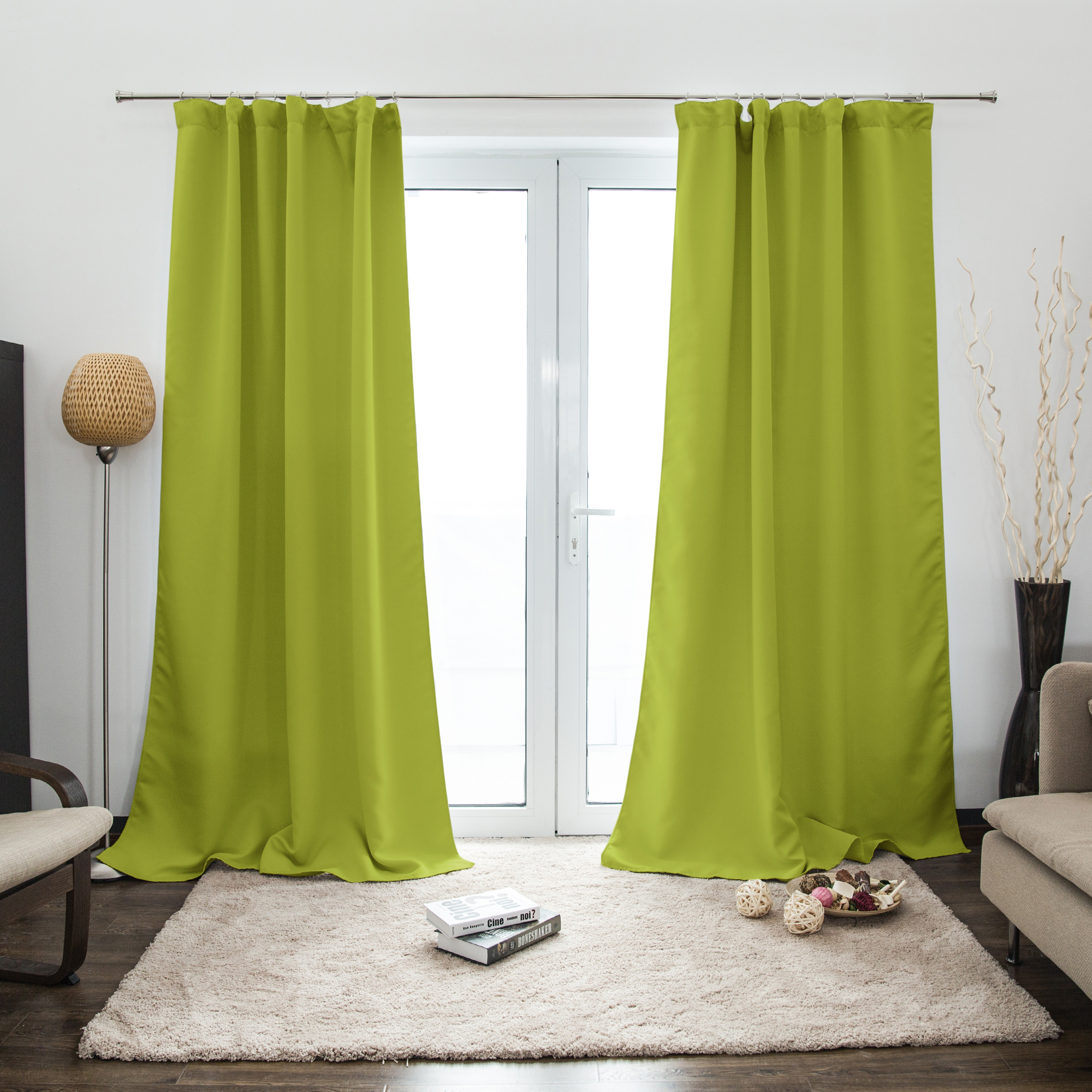 Cortina Fruncida AURORA | opaco, 140 x 245 cm, verde claro