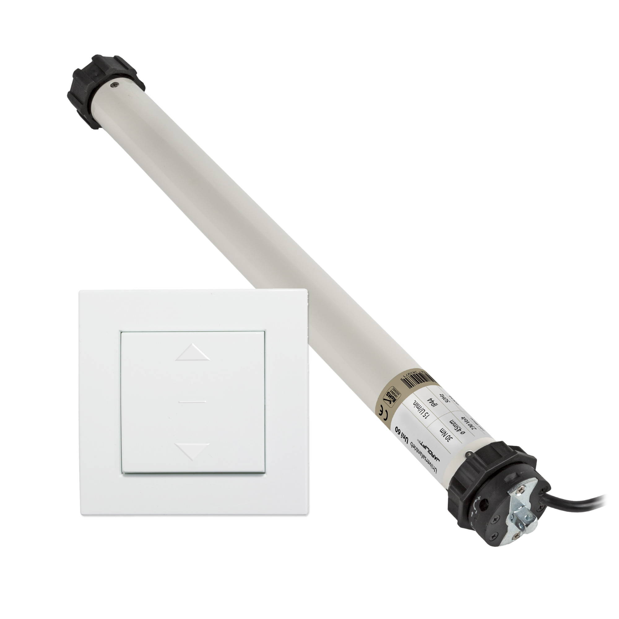 Motor para persiana Universel | UNI60 (30 Nm / SW60) + Interruptor basculante de diseño