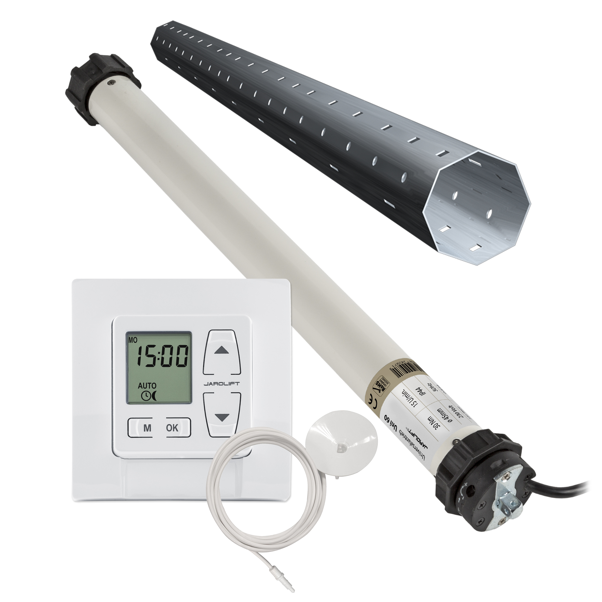 Motor para persiana Universel | UNI60 (30 Nm / SW60) + Thor & Sensor+ Kit eje para nueva construcción 3