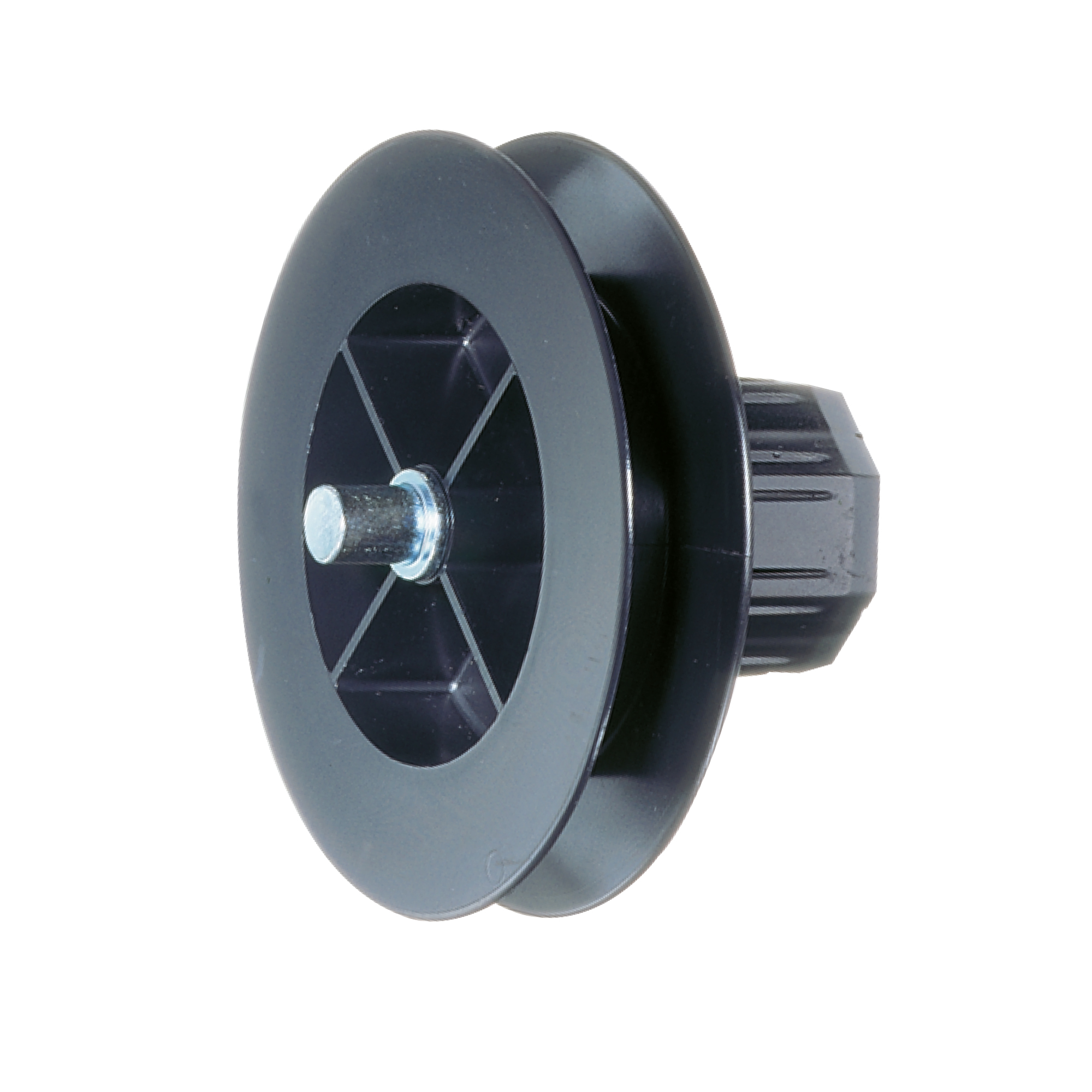 Disco para cinta con soporte de rodillo para eje de persiana octogonal SW40 CORTO | Ø 114 mm / Pasador de eje exterior