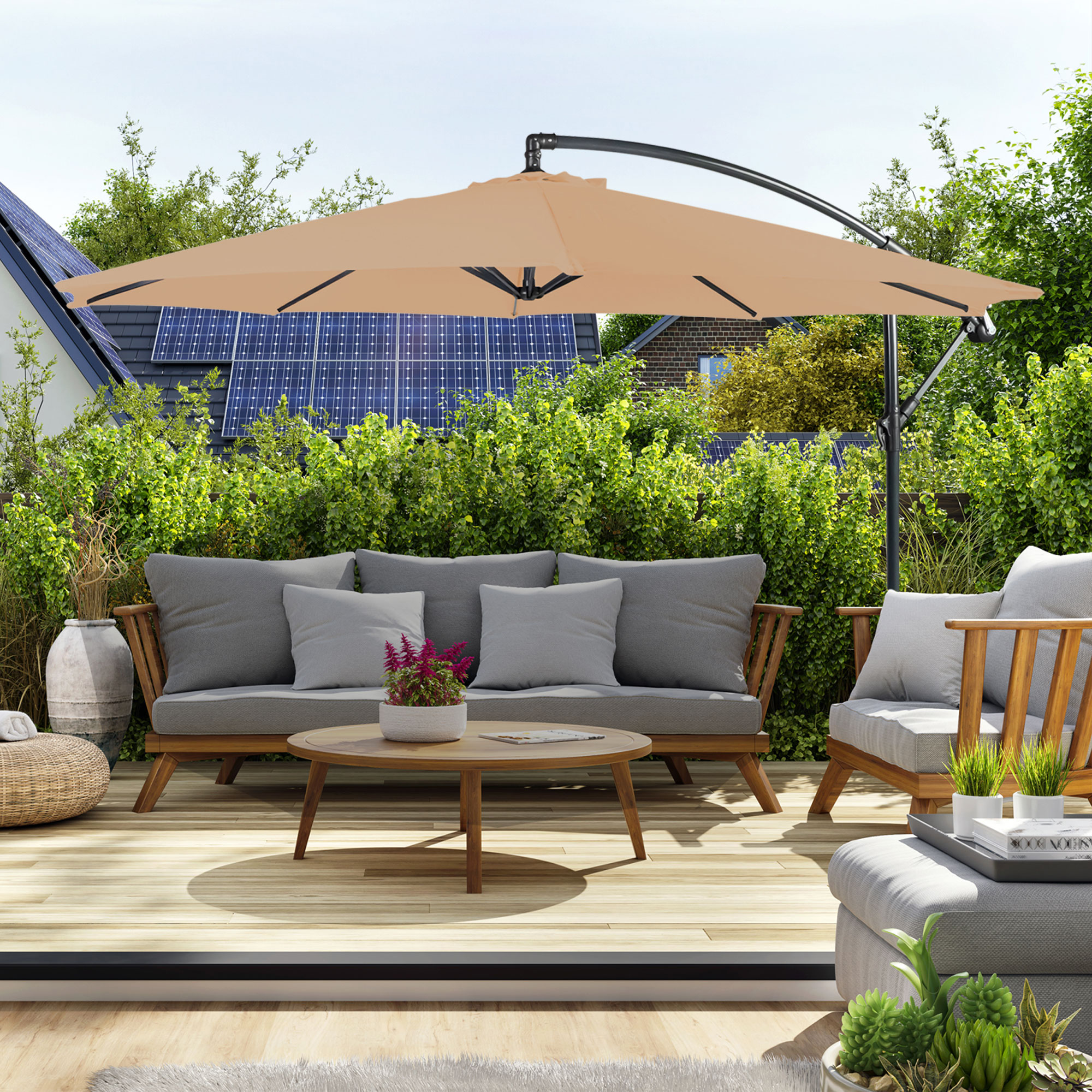 Sombrilla de Brazo Lateral parabanana | 3 m, redonda, crema