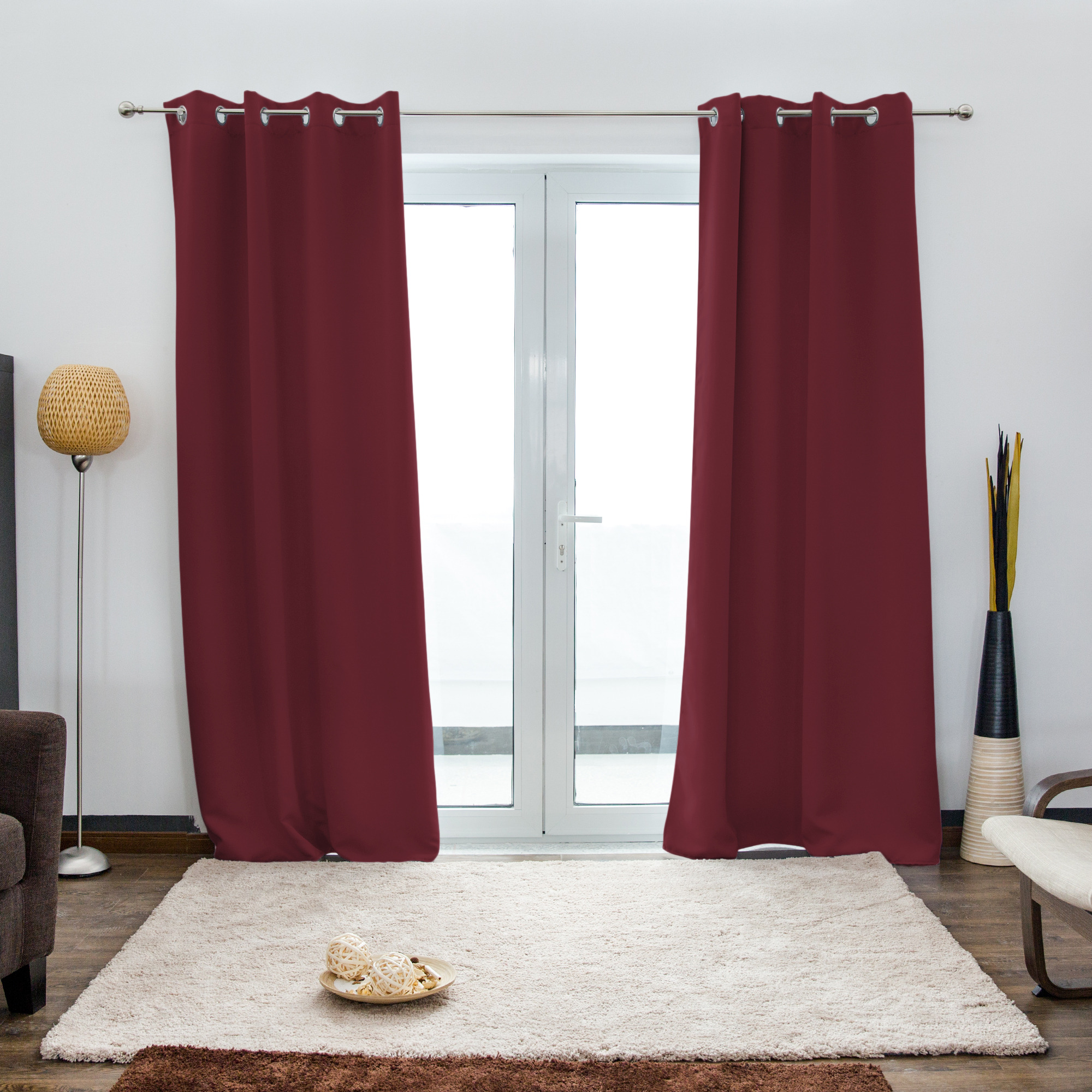 Cortina con Ojales AURORA | opaco, 140 x 245 cm, burdeos, 2 unidades