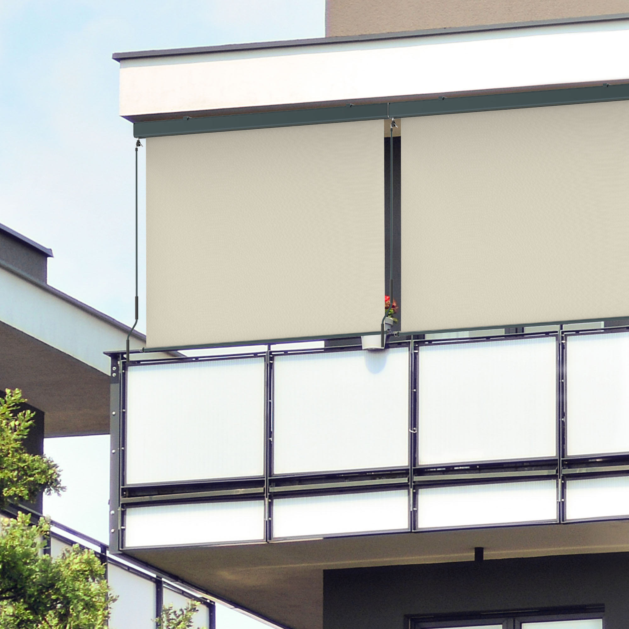 Toldo Vertical 2000 con Cajón & Manivela 1,6 x 2,5 m, antracita/beige